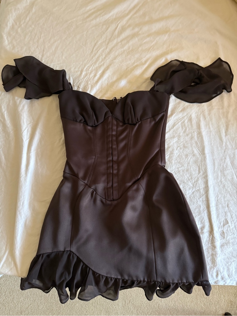 House of CB Dionne Ruffle Corset Mini Dress Espresso, XS - Picture 5 of 10
